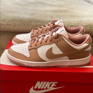 Nike Women's Tan and White Sneakers dunk low white and rose/ whisper.
